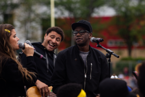 Halftime show band performing at the Gryphons homecoming game.