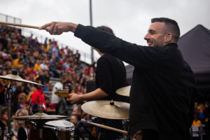 Halftime show band performing at the Gryphons homecoming game.