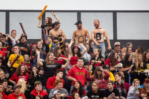 Crowd celebrating at homecoming game.