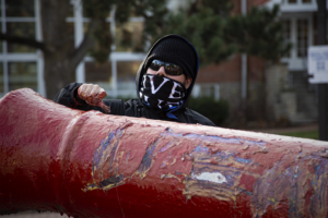 Red Cannon being vandalized