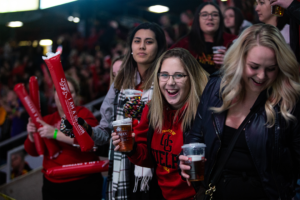 Students smiling during Frosty Mug 2020