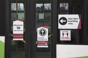 City buses began limiting numbers of riders in mid March.