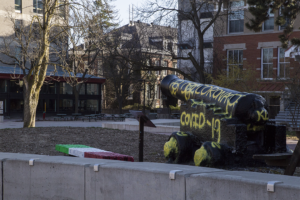 The Cannon, painted to read "COVID-19"