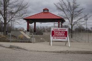 Closed sign on the university campus